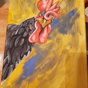 Whimsical rooster on 10 x20 " canvas